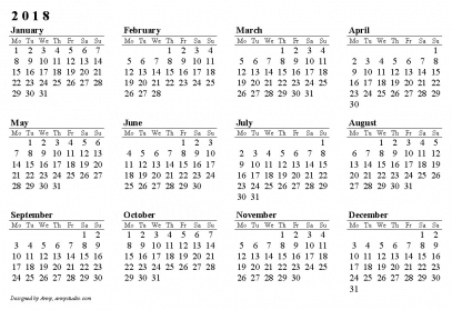 Calendar 2018 Black and White PNG | PNG Arts