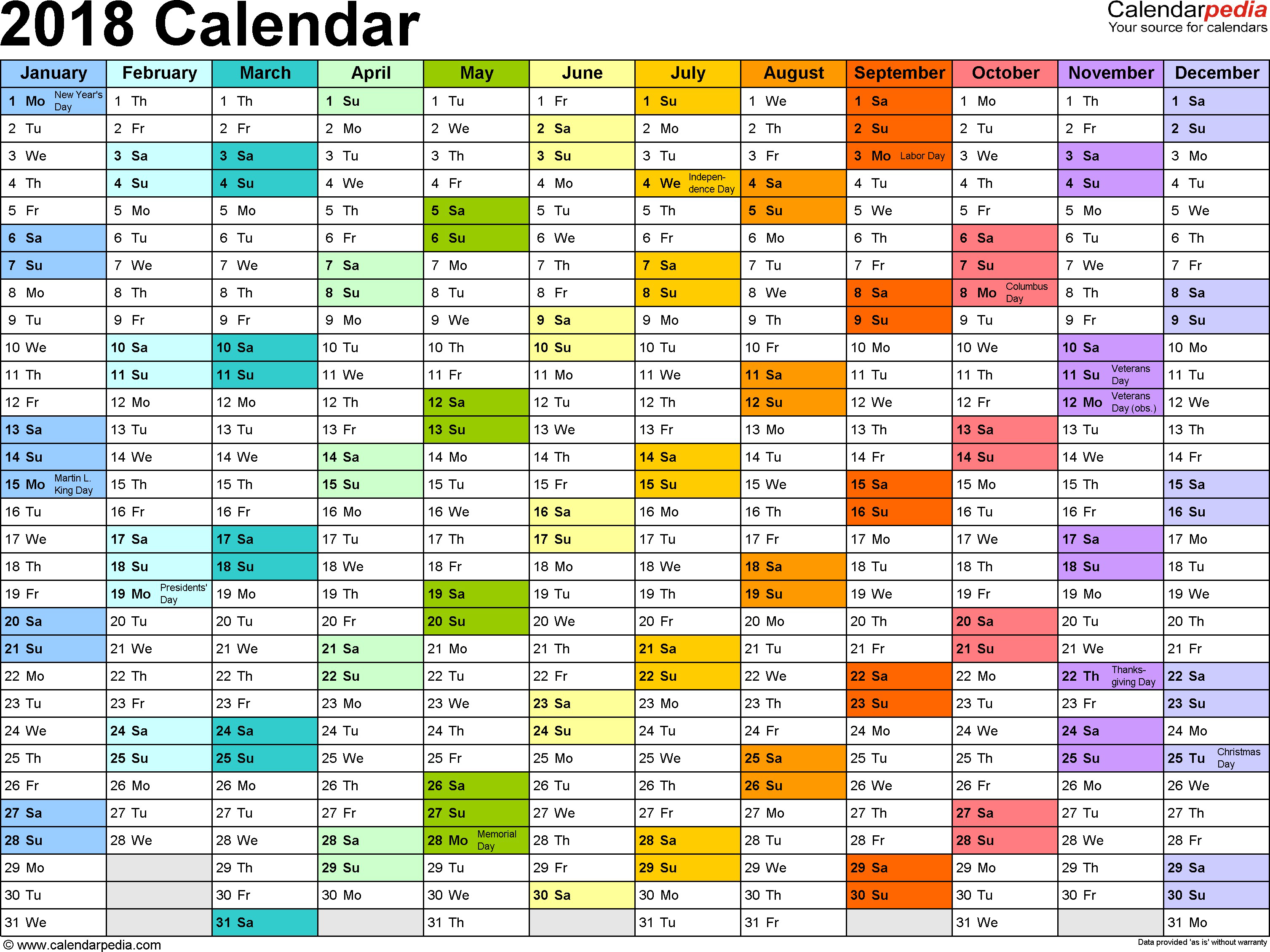 Calendrier 2018 PNG