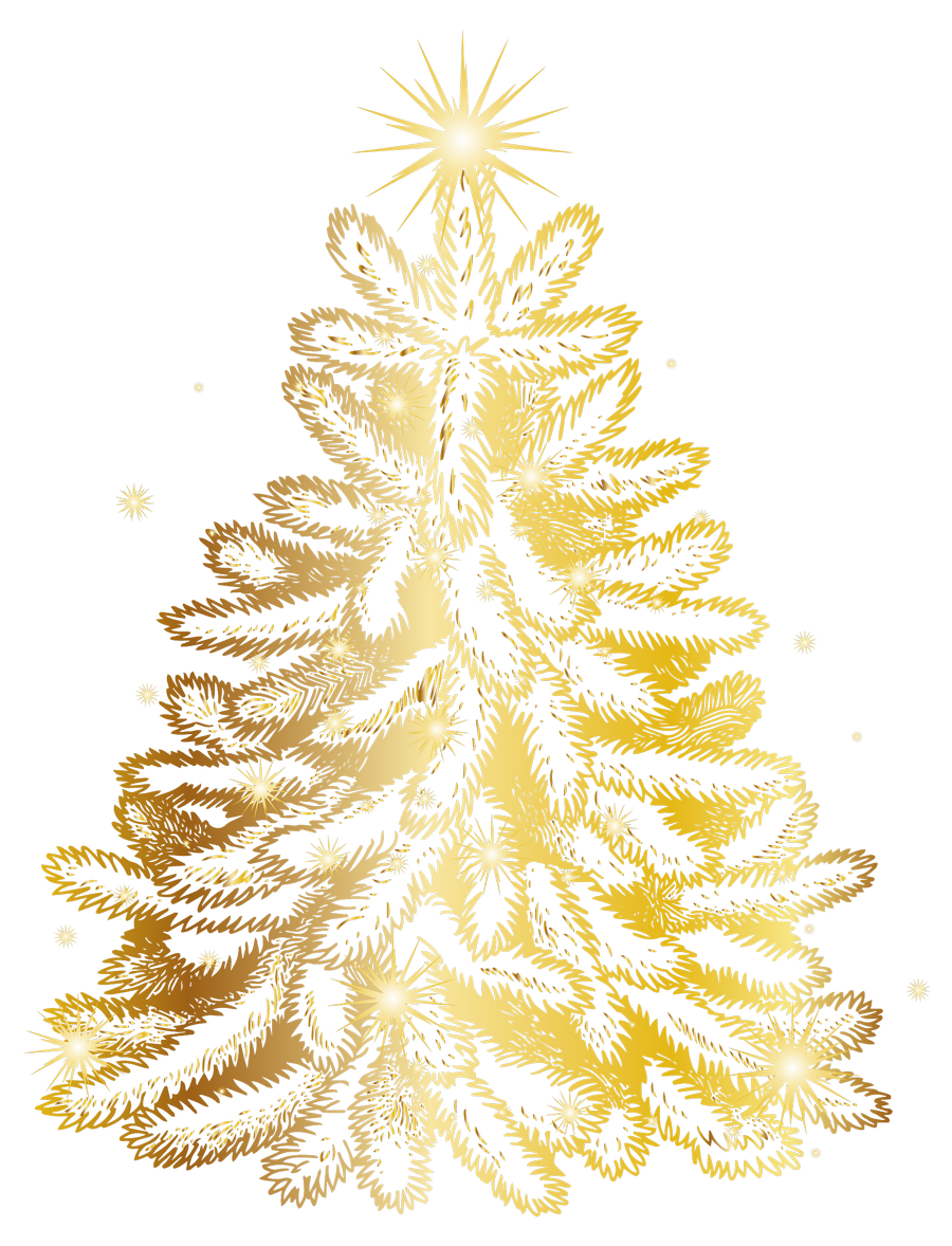 Gold Merry Christmas Tree PNG HQ Gambar