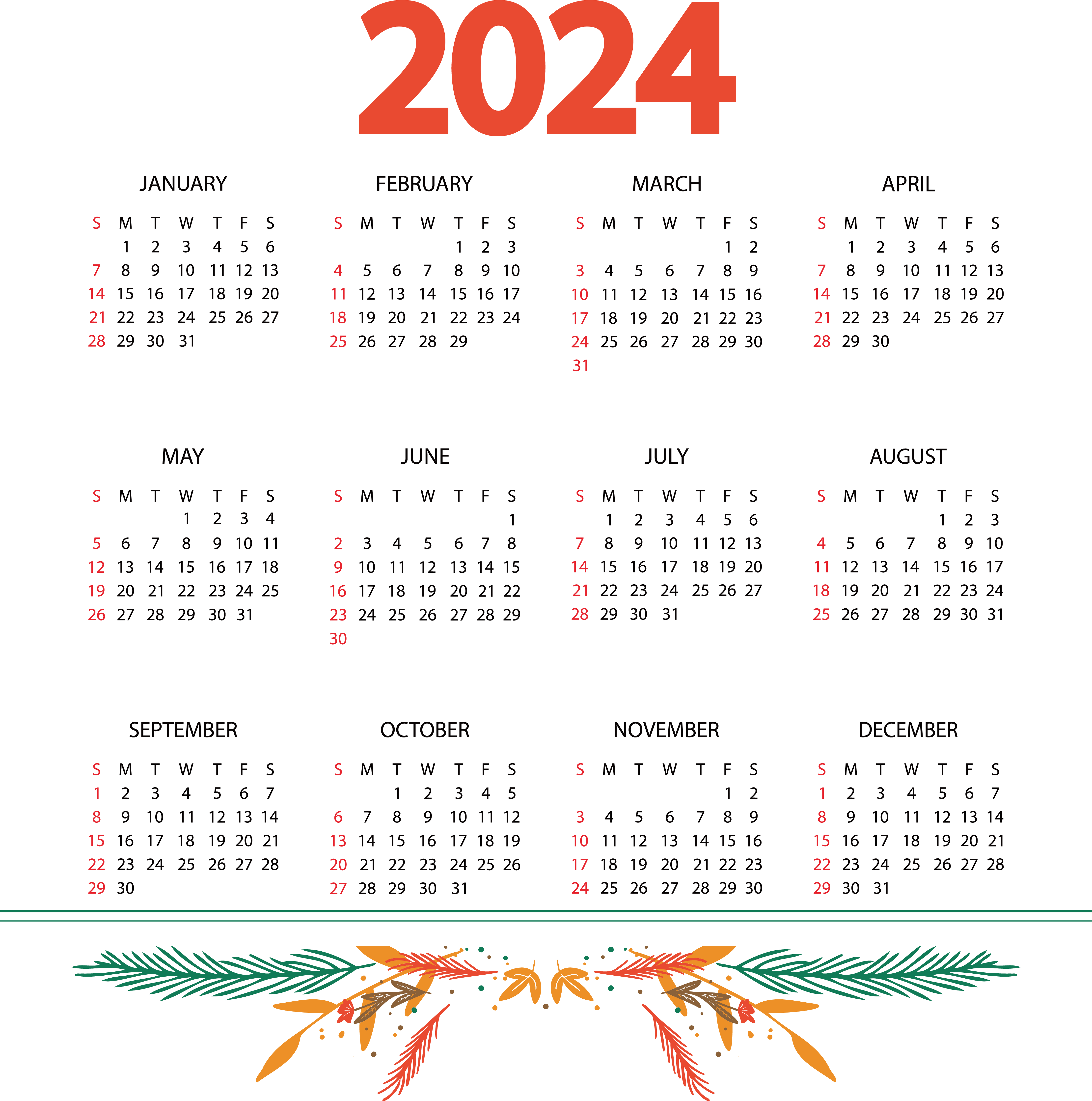 2024 Monthly Calendar Png Free Pdf Printfree Calendar 2024