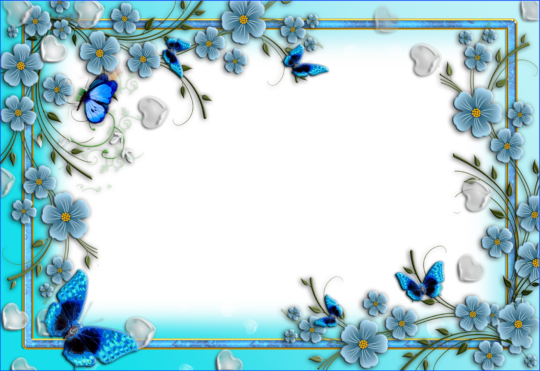 Blauwe bloemen grens PNG Beeld achtergrond